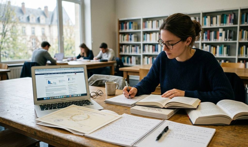 Étudiant préparant guide touristique